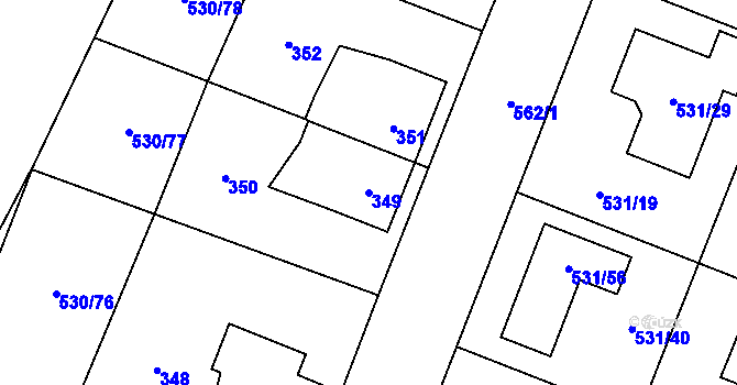 Parcela st. 349 v KÚ Bystrovany, Katastrální mapa