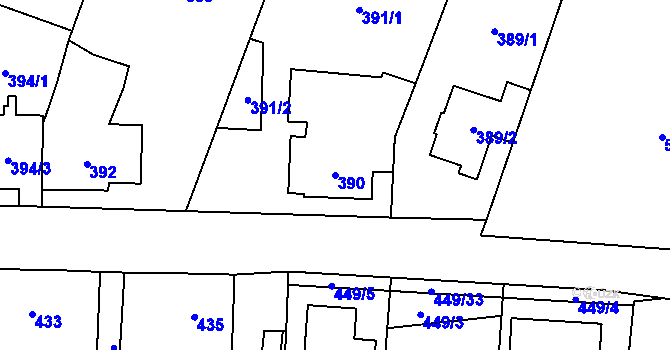 Parcela st. 390 v KÚ Bystrovany, Katastrální mapa