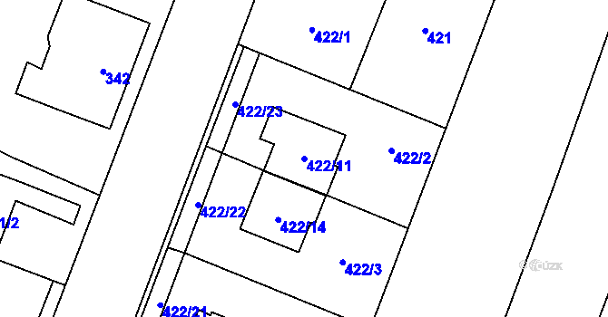 Parcela st. 422/11 v KÚ Bystrovany, Katastrální mapa