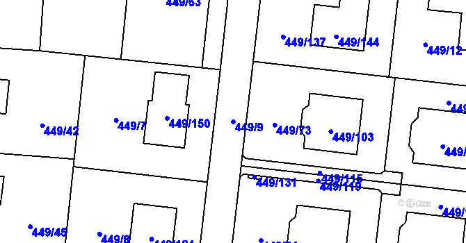 Parcela st. 449/9 v KÚ Bystrovany, Katastrální mapa