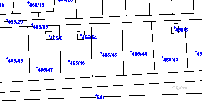 Parcela st. 455/45 v KÚ Bystrovany, Katastrální mapa