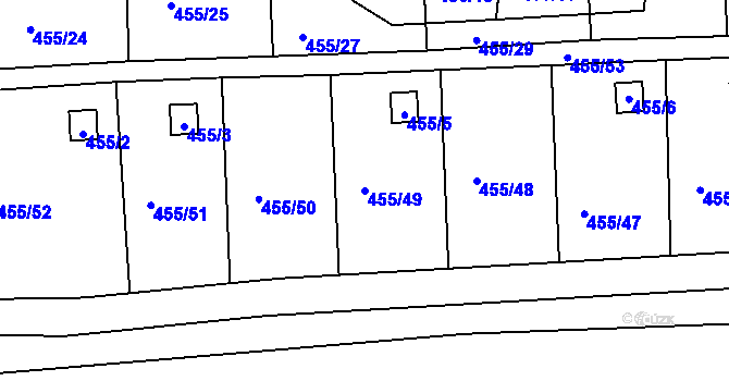 Parcela st. 455/49 v KÚ Bystrovany, Katastrální mapa