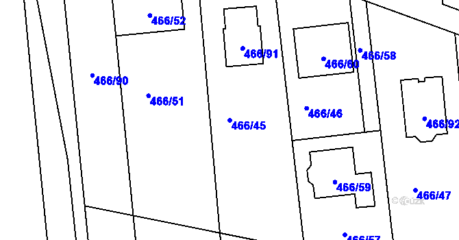 Parcela st. 466/45 v KÚ Bystrovany, Katastrální mapa