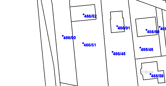 Parcela st. 466/51 v KÚ Bystrovany, Katastrální mapa