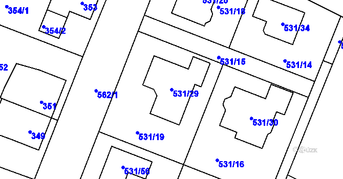 Parcela st. 531/29 v KÚ Bystrovany, Katastrální mapa