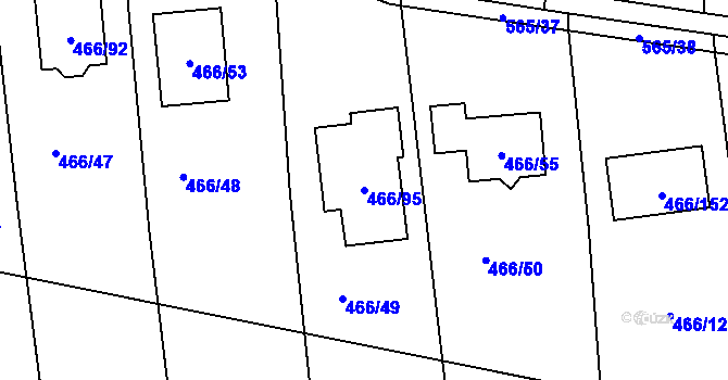 Parcela st. 466/95 v KÚ Bystrovany, Katastrální mapa