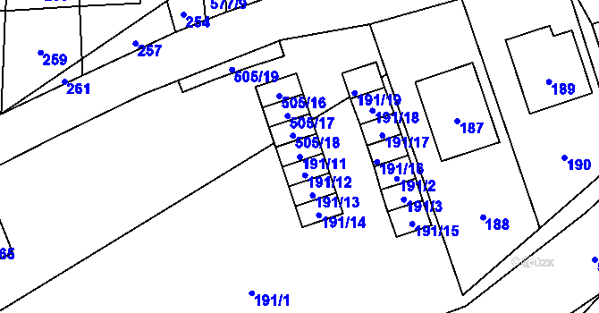 Parcela st. 191/11 v KÚ Bystrovany, Katastrální mapa