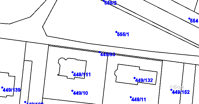 Parcela st. 449/93 v KÚ Bystrovany, Katastrální mapa