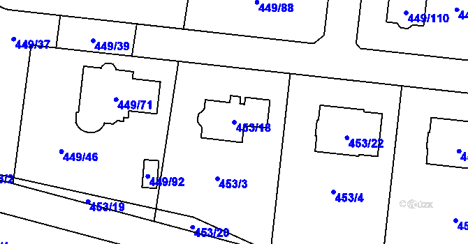 Parcela st. 453/18 v KÚ Bystrovany, Katastrální mapa