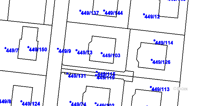 Parcela st. 449/103 v KÚ Bystrovany, Katastrální mapa