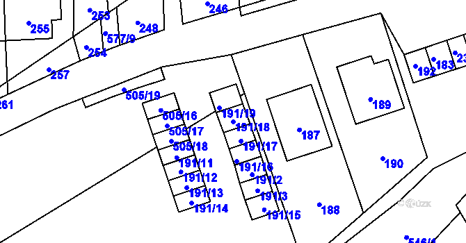 Parcela st. 191/18 v KÚ Bystrovany, Katastrální mapa
