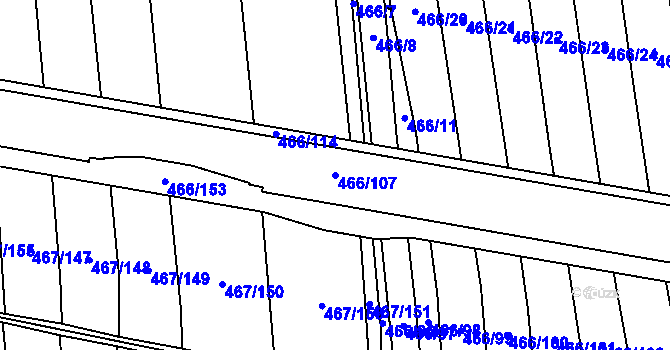 Parcela st. 466/107 v KÚ Bystrovany, Katastrální mapa
