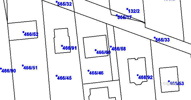 Parcela st. 466/60 v KÚ Bystrovany, Katastrální mapa