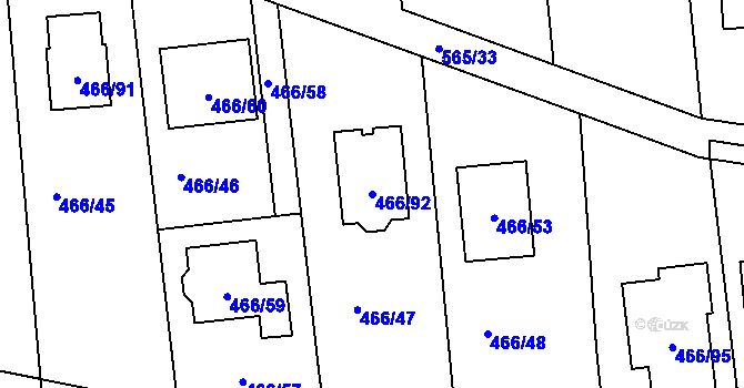 Parcela st. 466/92 v KÚ Bystrovany, Katastrální mapa