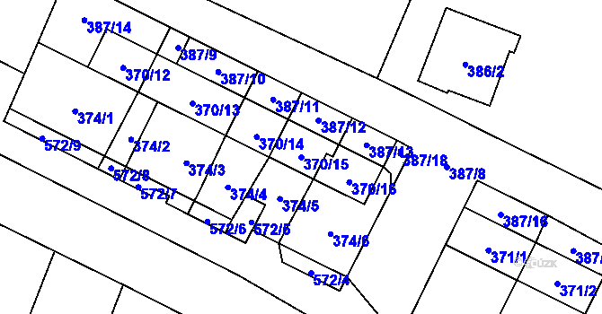 Parcela st. 370/15 v KÚ Bystrovany, Katastrální mapa