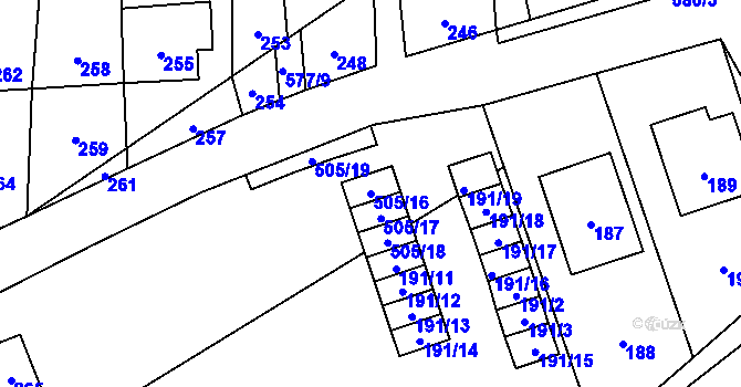 Parcela st. 505/16 v KÚ Bystrovany, Katastrální mapa