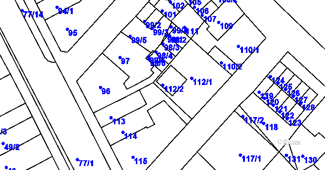 Parcela st. 112/2 v KÚ Bystřany, Katastrální mapa