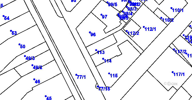 Parcela st. 113 v KÚ Bystřany, Katastrální mapa
