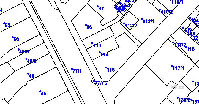 Parcela st. 114 v KÚ Bystřany, Katastrální mapa