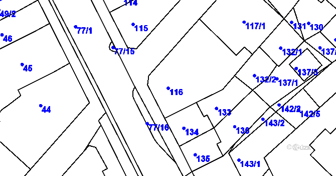 Parcela st. 116 v KÚ Bystřany, Katastrální mapa