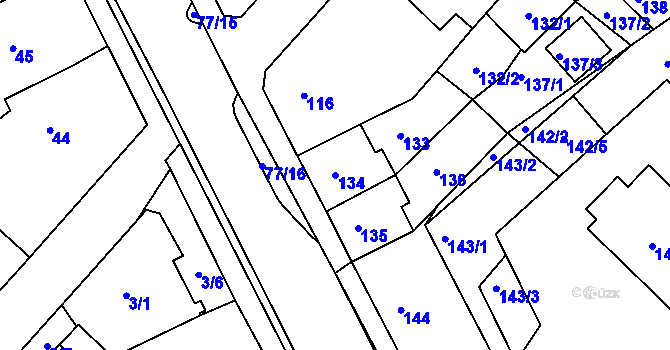 Parcela st. 134 v KÚ Bystřany, Katastrální mapa