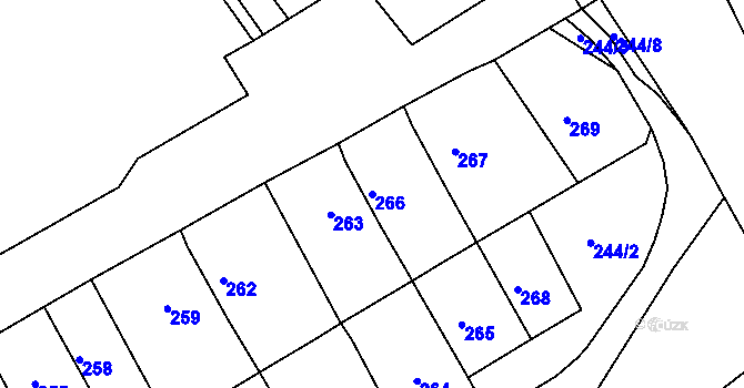 Parcela st. 266 v KÚ Bystřany, Katastrální mapa
