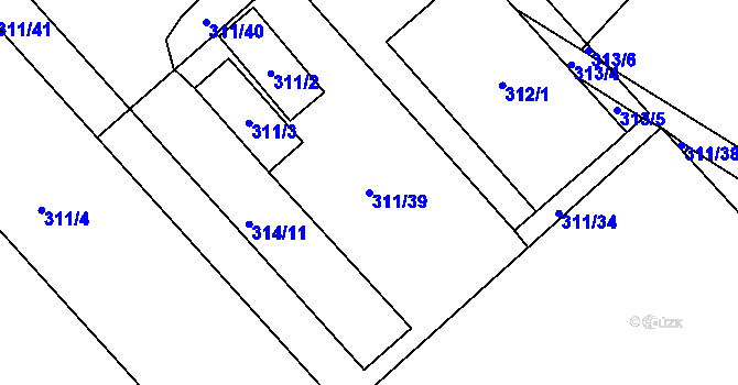 Parcela st. 311/39 v KÚ Bystřany, Katastrální mapa