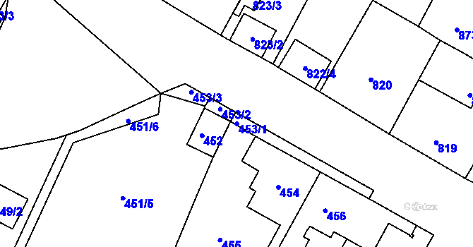 Parcela st. 453/1 v KÚ Bystřany, Katastrální mapa