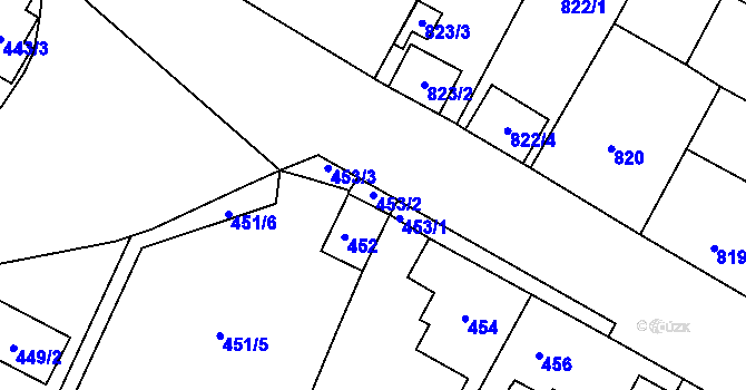 Parcela st. 453/2 v KÚ Bystřany, Katastrální mapa