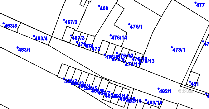 Parcela st. 476/8 v KÚ Bystřany, Katastrální mapa
