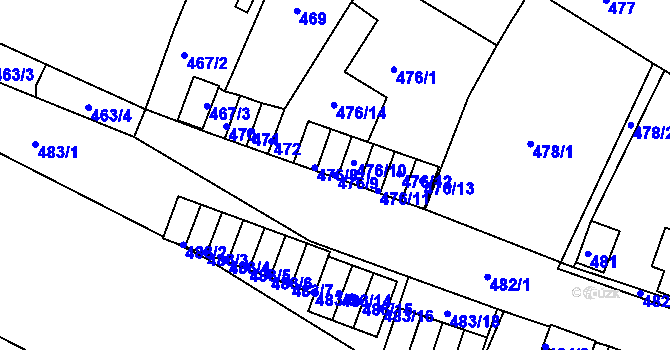 Parcela st. 476/9 v KÚ Bystřany, Katastrální mapa