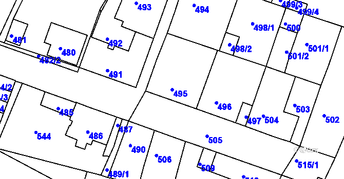 Parcela st. 495 v KÚ Bystřany, Katastrální mapa