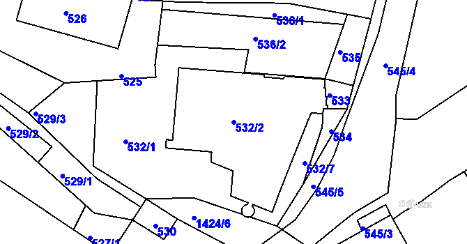 Parcela st. 532/2 v KÚ Bystřany, Katastrální mapa