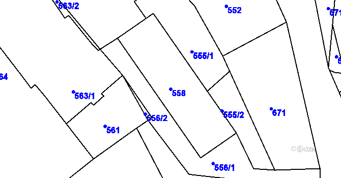 Parcela st. 558 v KÚ Bystřany, Katastrální mapa