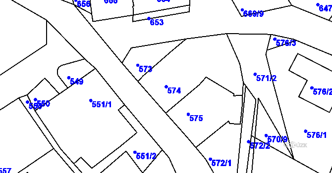 Parcela st. 574 v KÚ Bystřany, Katastrální mapa