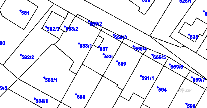 Parcela st. 586 v KÚ Bystřany, Katastrální mapa