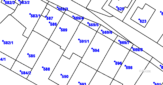 Parcela st. 591/1 v KÚ Bystřany, Katastrální mapa