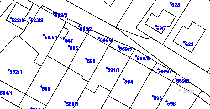 Parcela st. 591/3 v KÚ Bystřany, Katastrální mapa