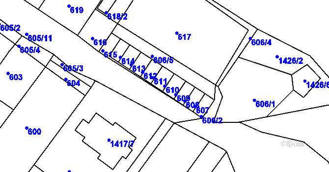 Parcela st. 610 v KÚ Bystřany, Katastrální mapa