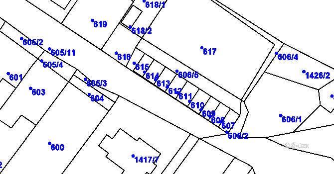 Parcela st. 612 v KÚ Bystřany, Katastrální mapa