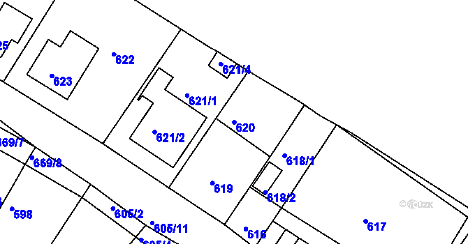 Parcela st. 620 v KÚ Bystřany, Katastrální mapa