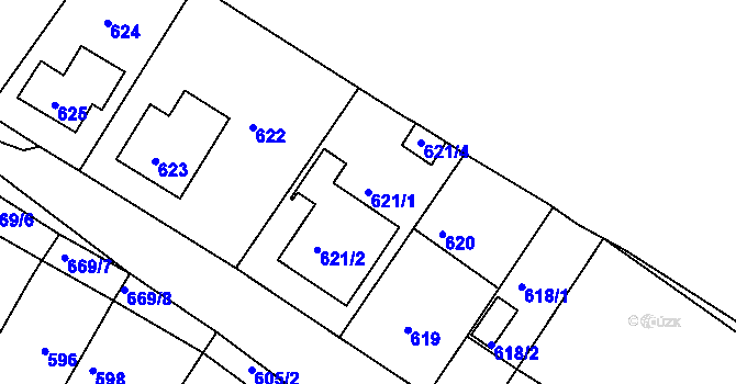 Parcela st. 621/1 v KÚ Bystřany, Katastrální mapa