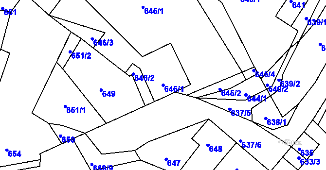 Parcela st. 646/1 v KÚ Bystřany, Katastrální mapa