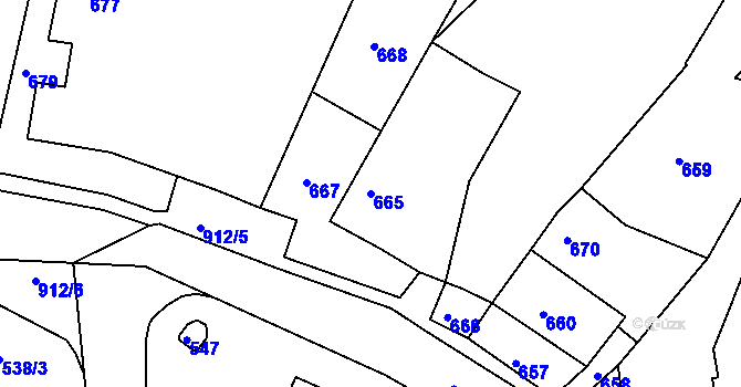 Parcela st. 665 v KÚ Bystřany, Katastrální mapa