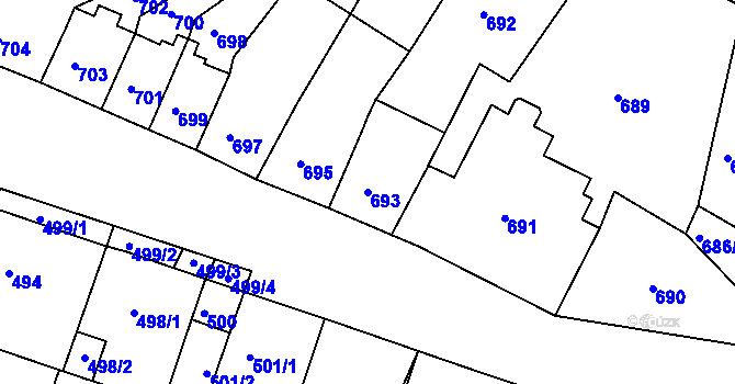 Parcela st. 693 v KÚ Bystřany, Katastrální mapa