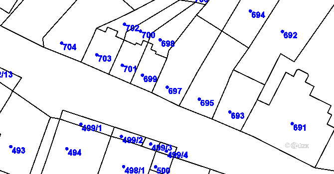 Parcela st. 697 v KÚ Bystřany, Katastrální mapa