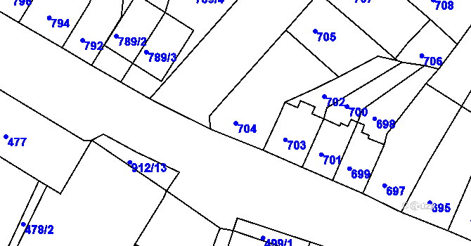 Parcela st. 704 v KÚ Bystřany, Katastrální mapa