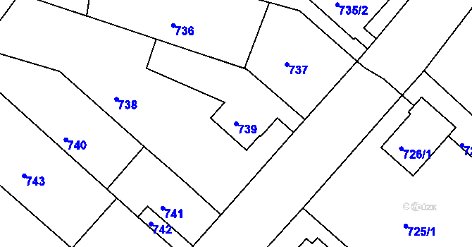 Parcela st. 739 v KÚ Bystřany, Katastrální mapa