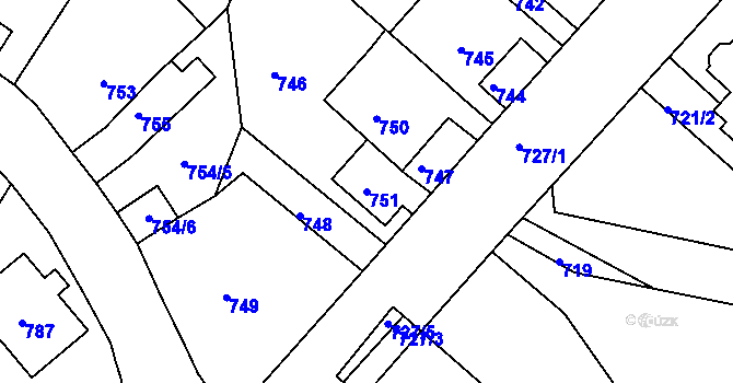 Parcela st. 751 v KÚ Bystřany, Katastrální mapa