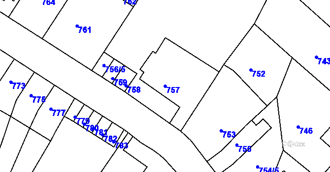 Parcela st. 757 v KÚ Bystřany, Katastrální mapa
